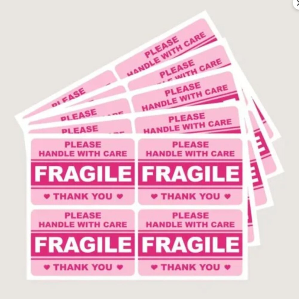 20 Fragile Stickers 3” X 2” Large Pink Please Handle With Care Fragile Thank You